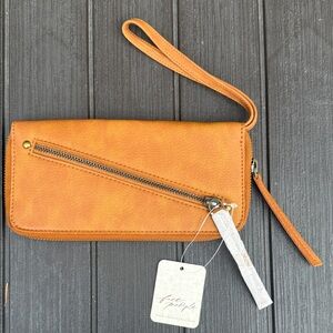Free People Brown Orange Wristlet Clutch Wallet
